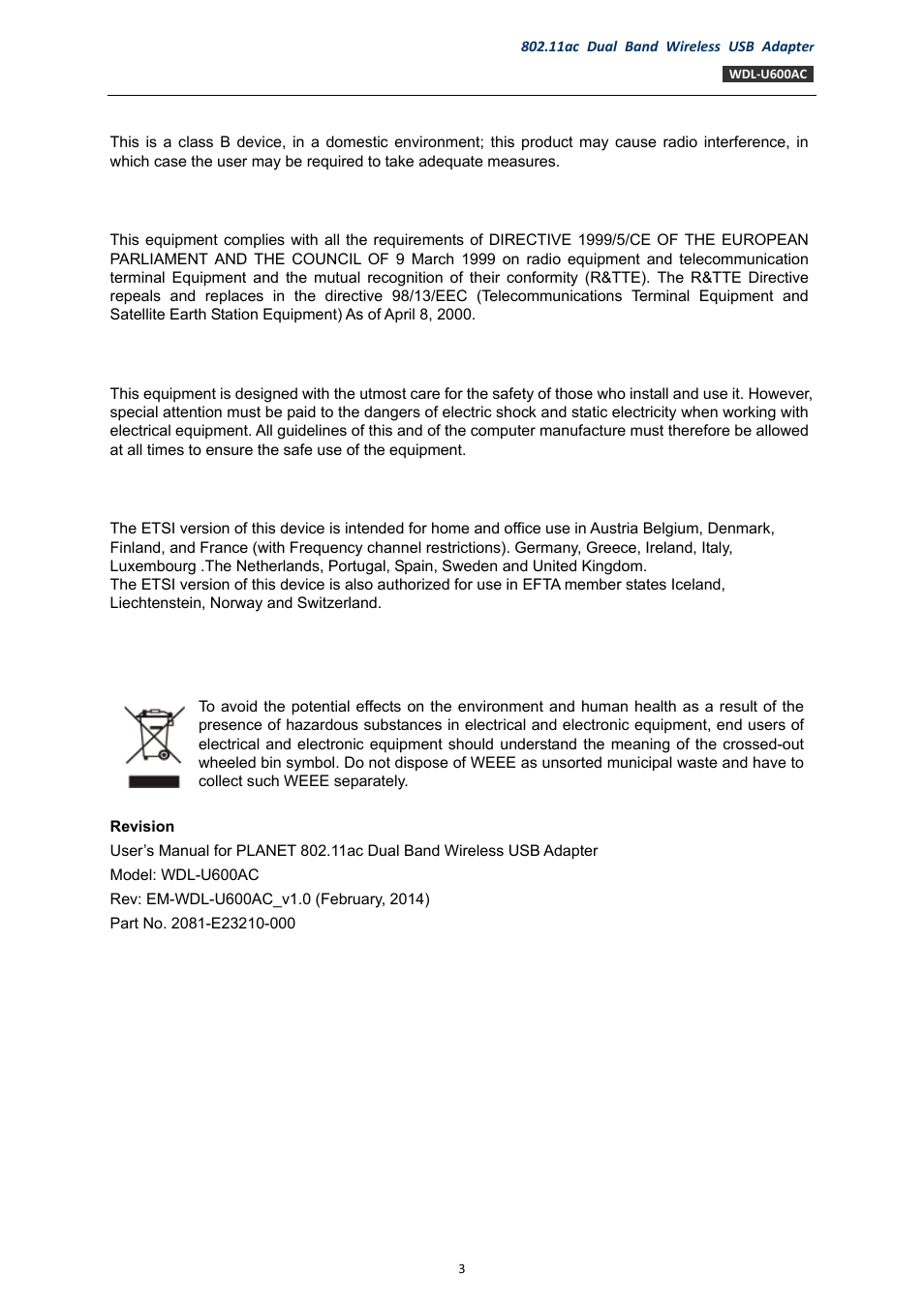PLANET WDL-U600AC User Manual | Page 3 / 64