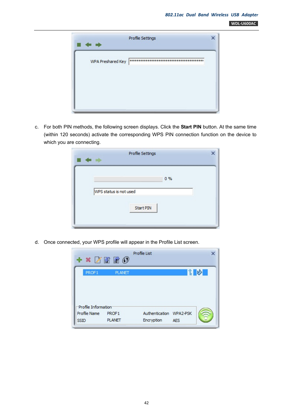 PLANET WDL-U600AC User Manual | Page 42 / 64