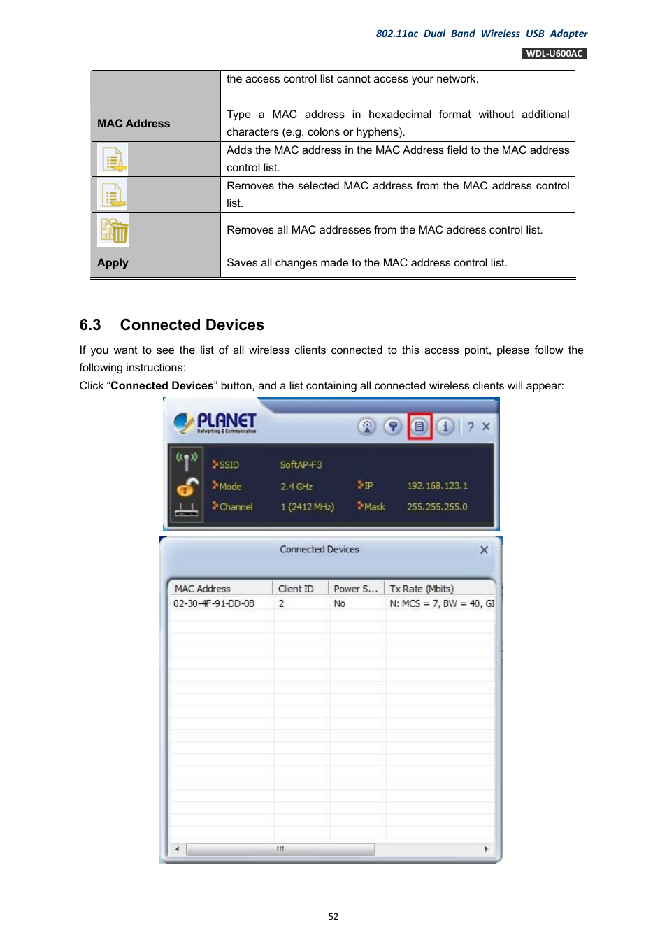 3 connected devices, Connected devices | PLANET WDL-U600AC User Manual | Page 52 / 64