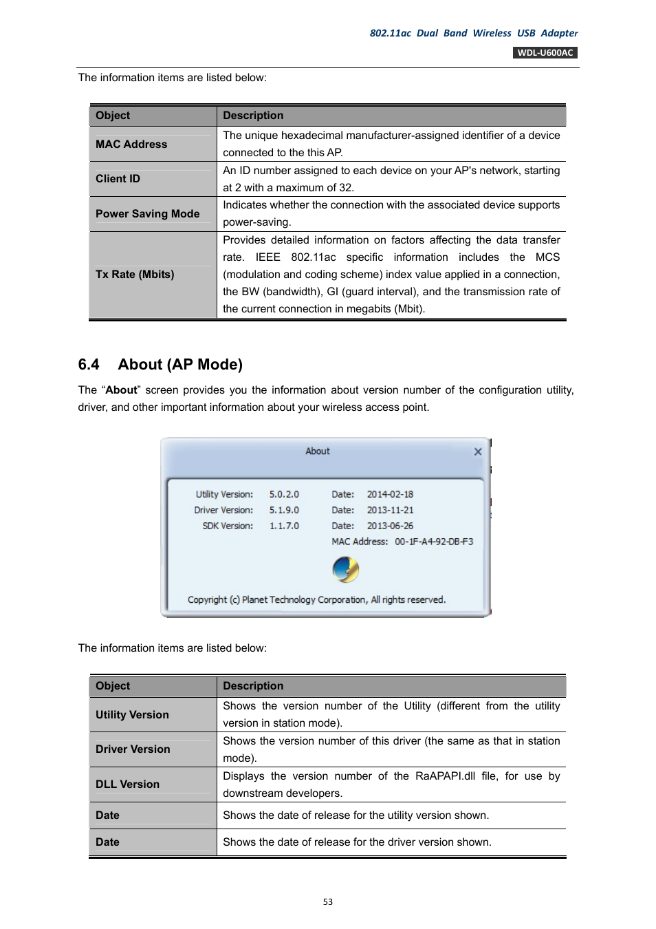 4 about (ap mode), About (ap mode) | PLANET WDL-U600AC User Manual | Page 53 / 64