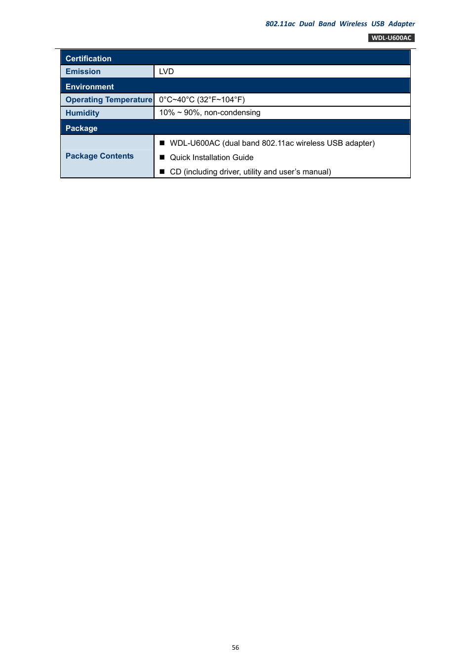 PLANET WDL-U600AC User Manual | Page 56 / 64