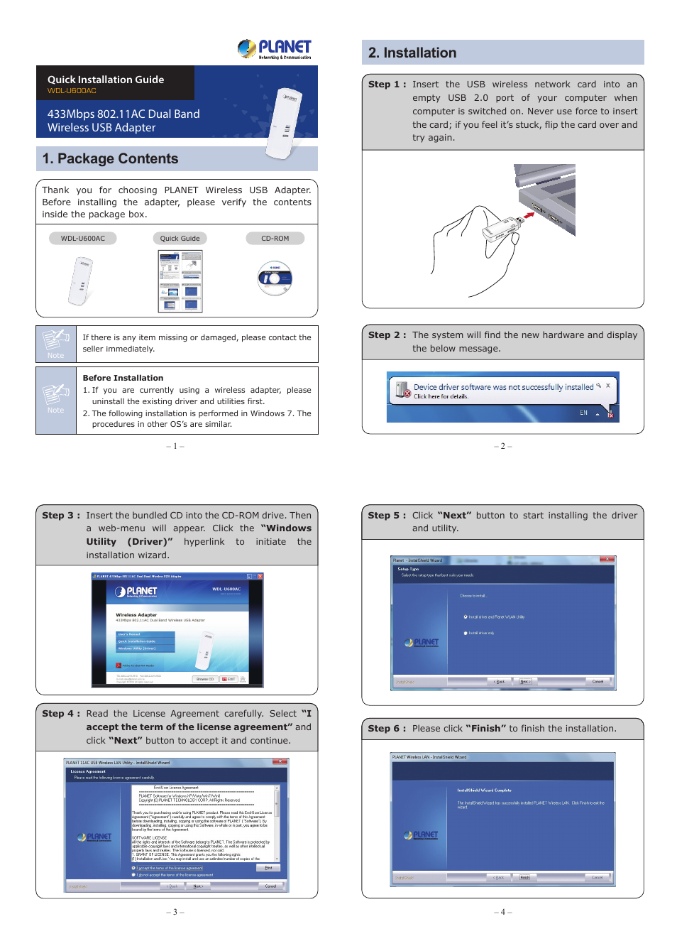 PLANET WDL-U600AC User Manual | 2 pages