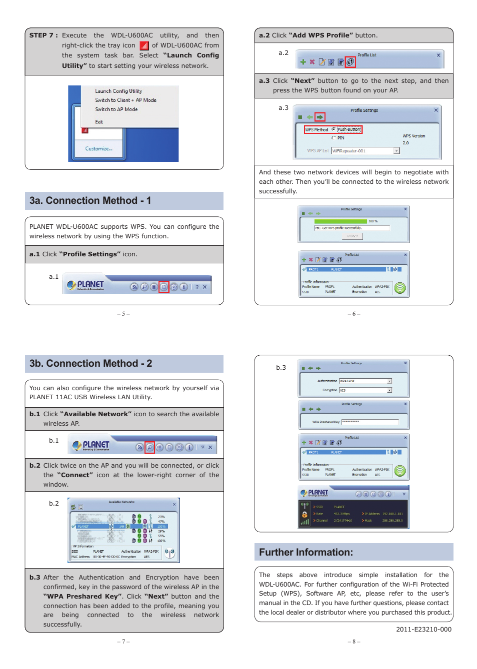 Package contents 2. installation, 3a. connection method - 1, Further information | 3b. connection method - 2 | PLANET WDL-U600AC User Manual | Page 2 / 2