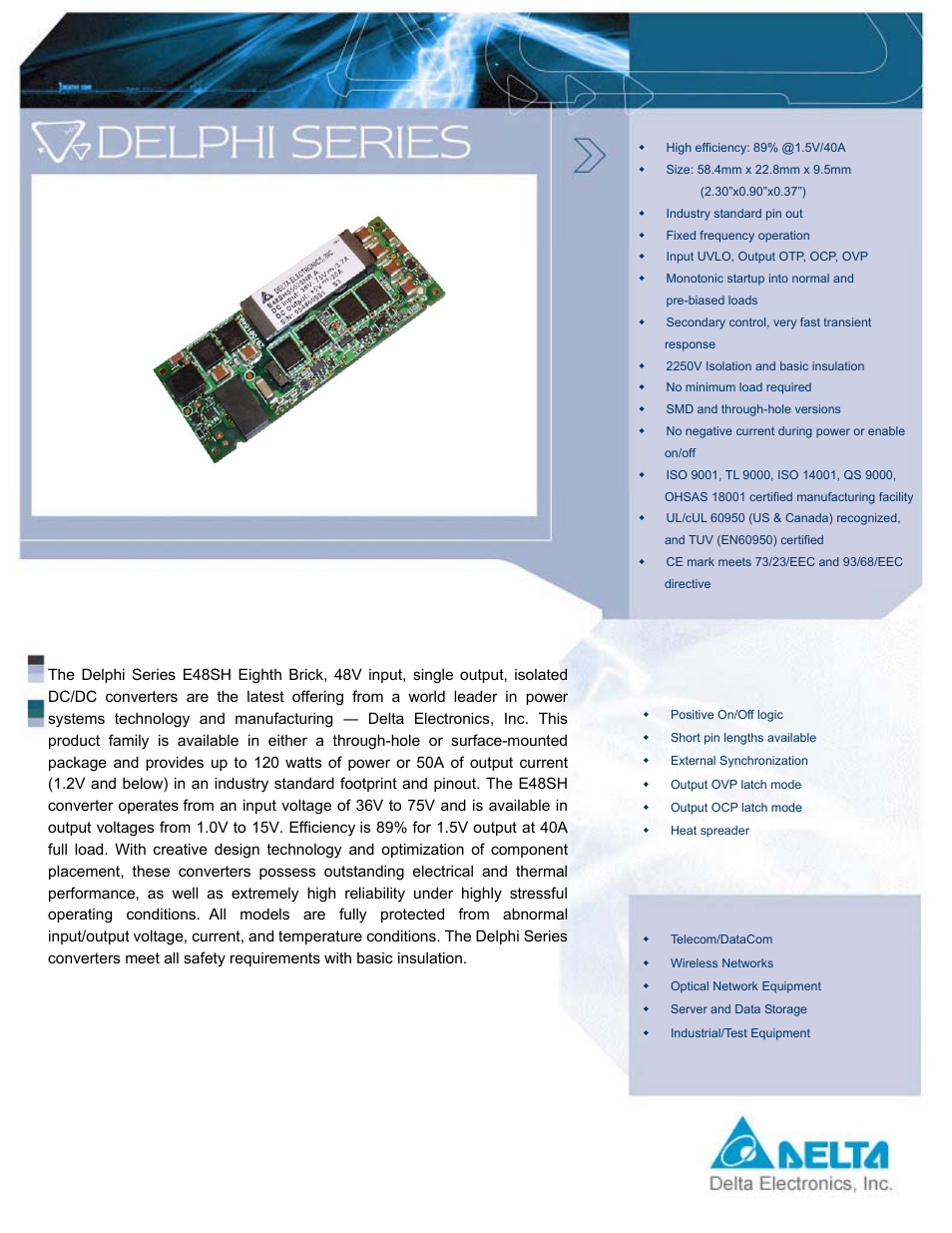 Delta Electronics E48SH User Manual | 15 pages