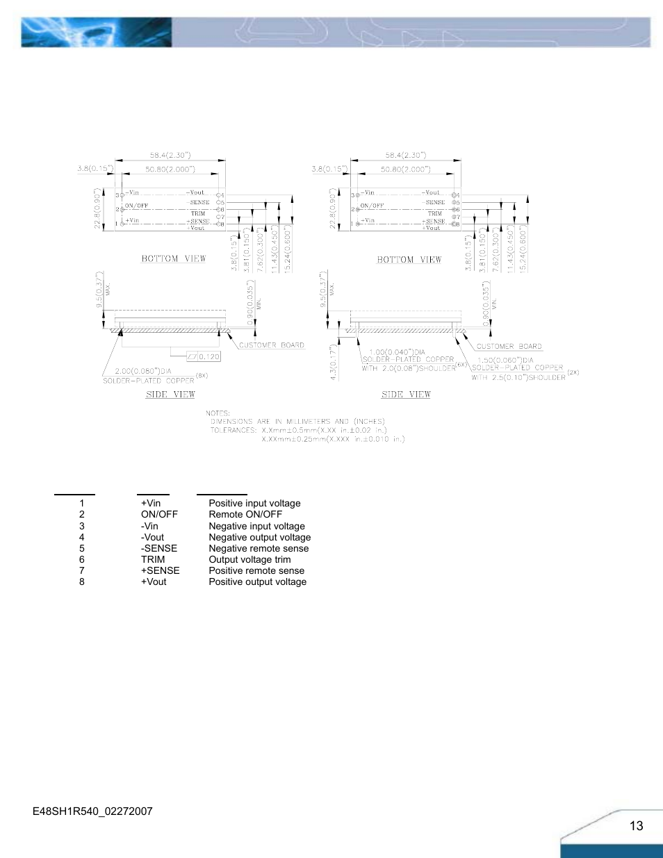 Mechanical drawing (without heatspreader) | Delta Electronics E48SH User Manual | Page 13 / 15