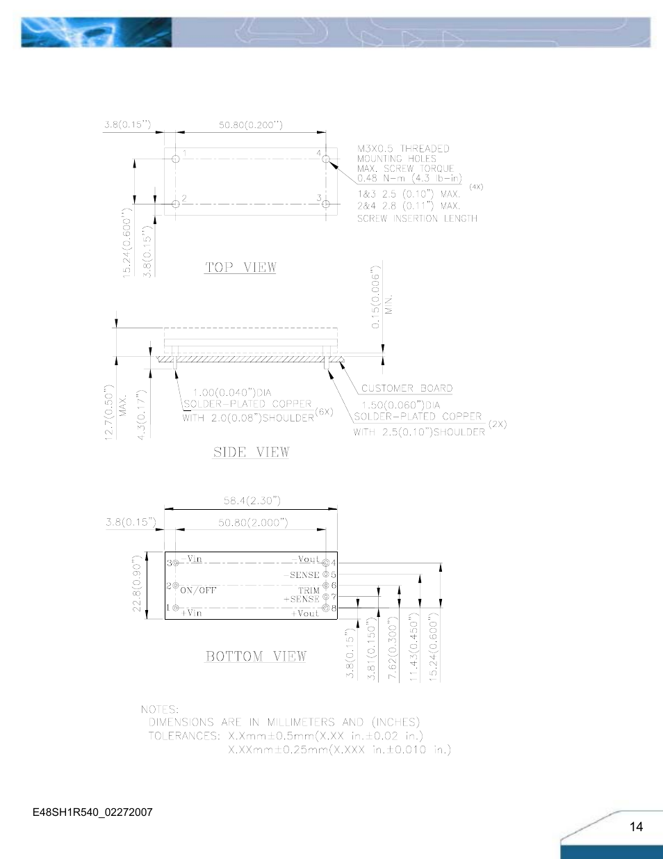 Mechanical drawing (with heatspreader) | Delta Electronics E48SH User Manual | Page 14 / 15