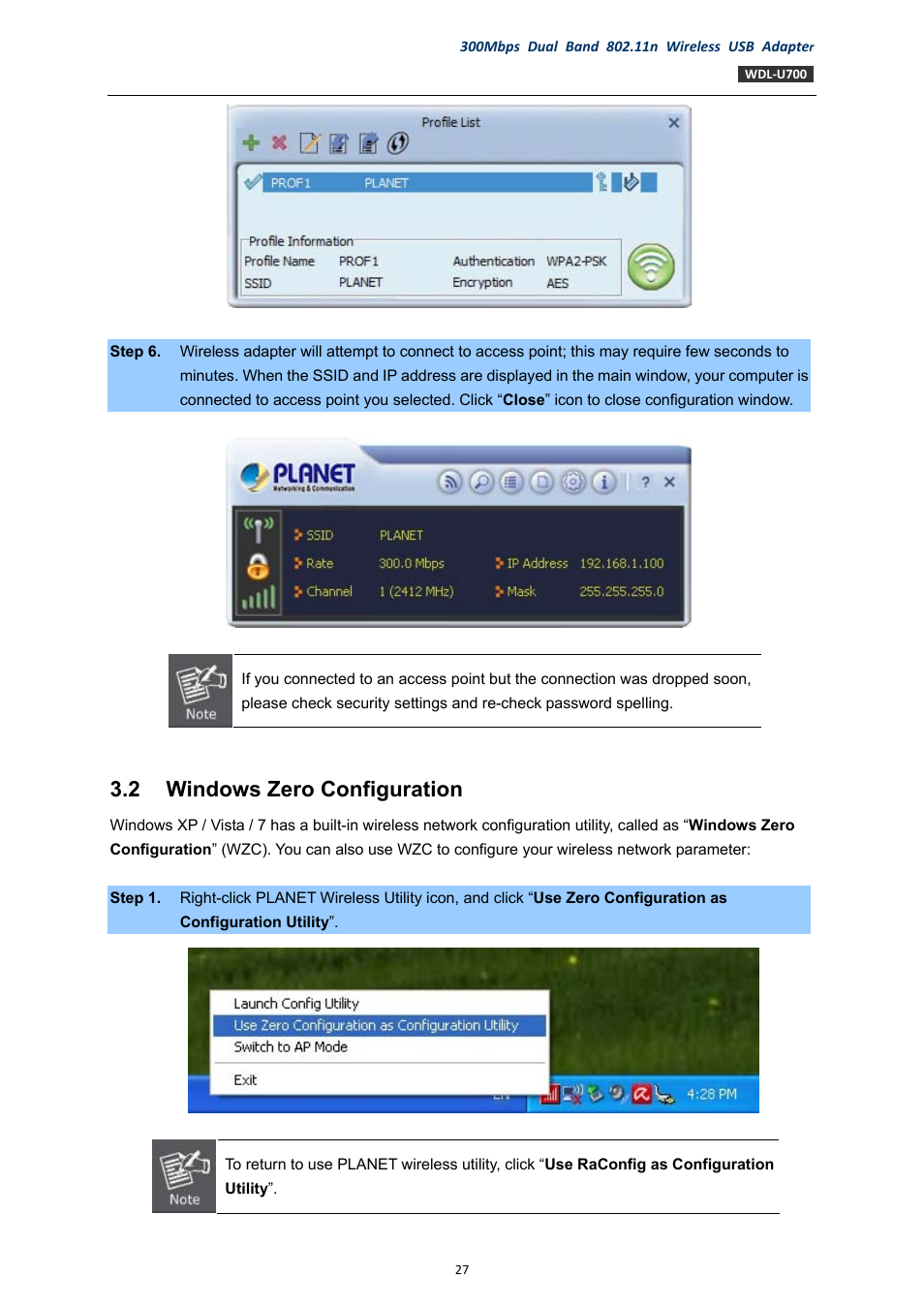 2 windows zero configuration, Windows zero configuration | PLANET WDL-U700 User Manual | Page 27 / 67