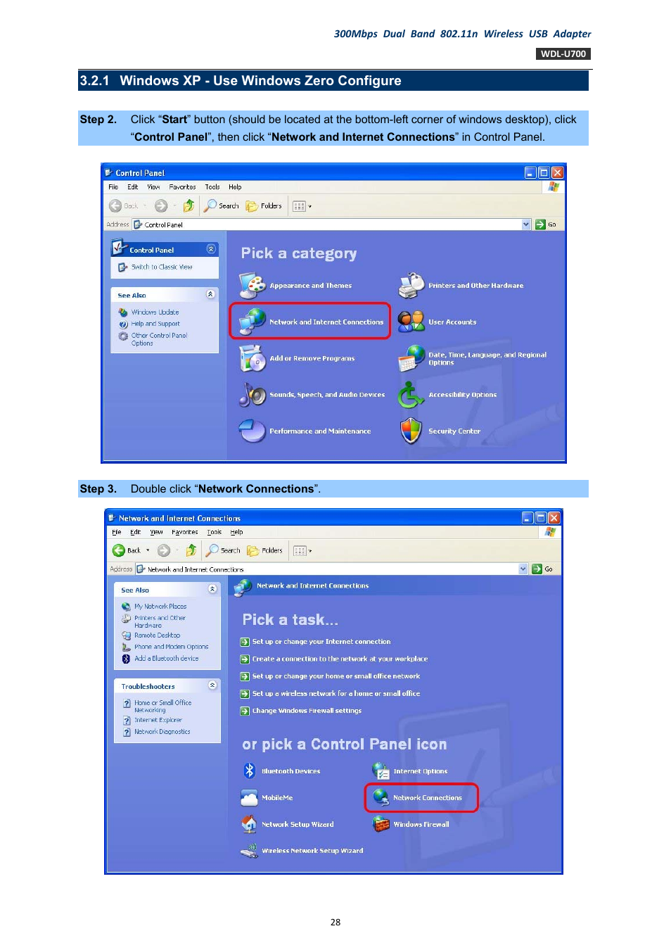 1 windows xp - use windows zero configure, Windows xp - use windows zero configure | PLANET WDL-U700 User Manual | Page 28 / 67