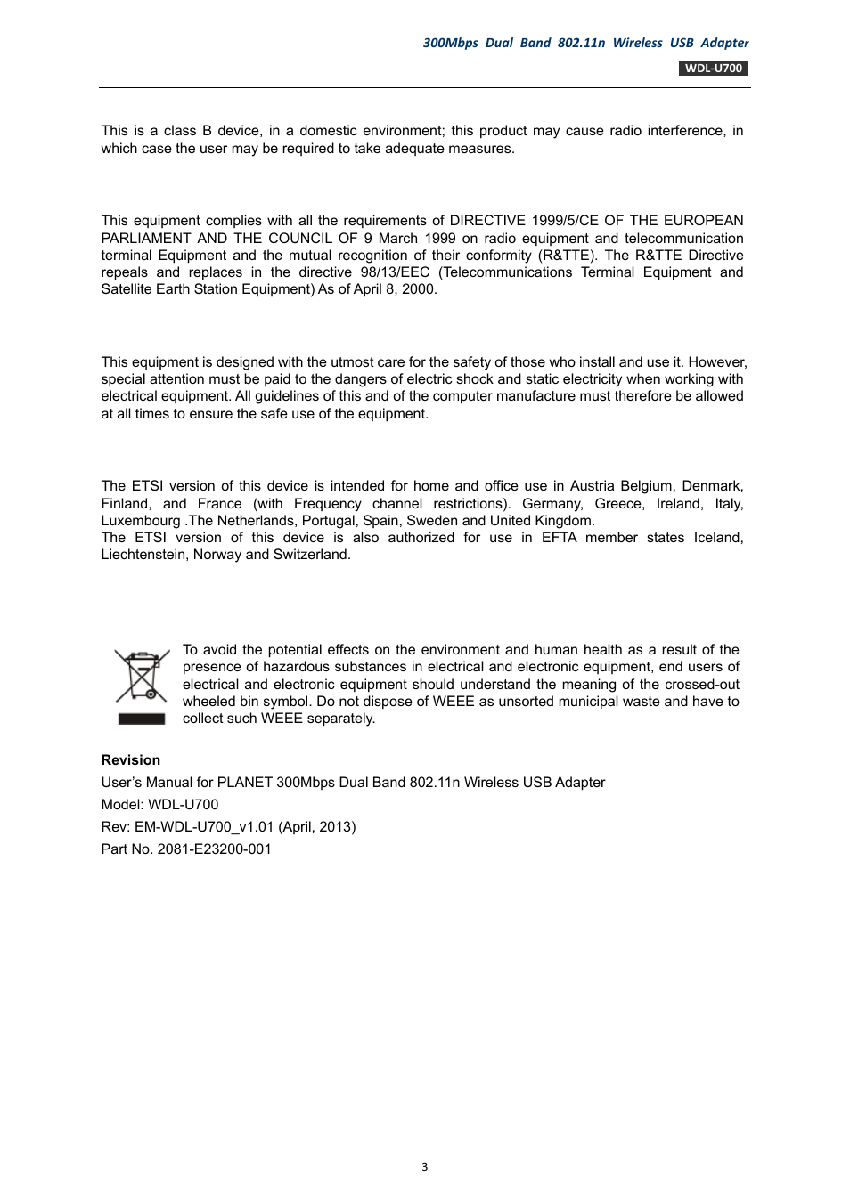 PLANET WDL-U700 User Manual | Page 3 / 67