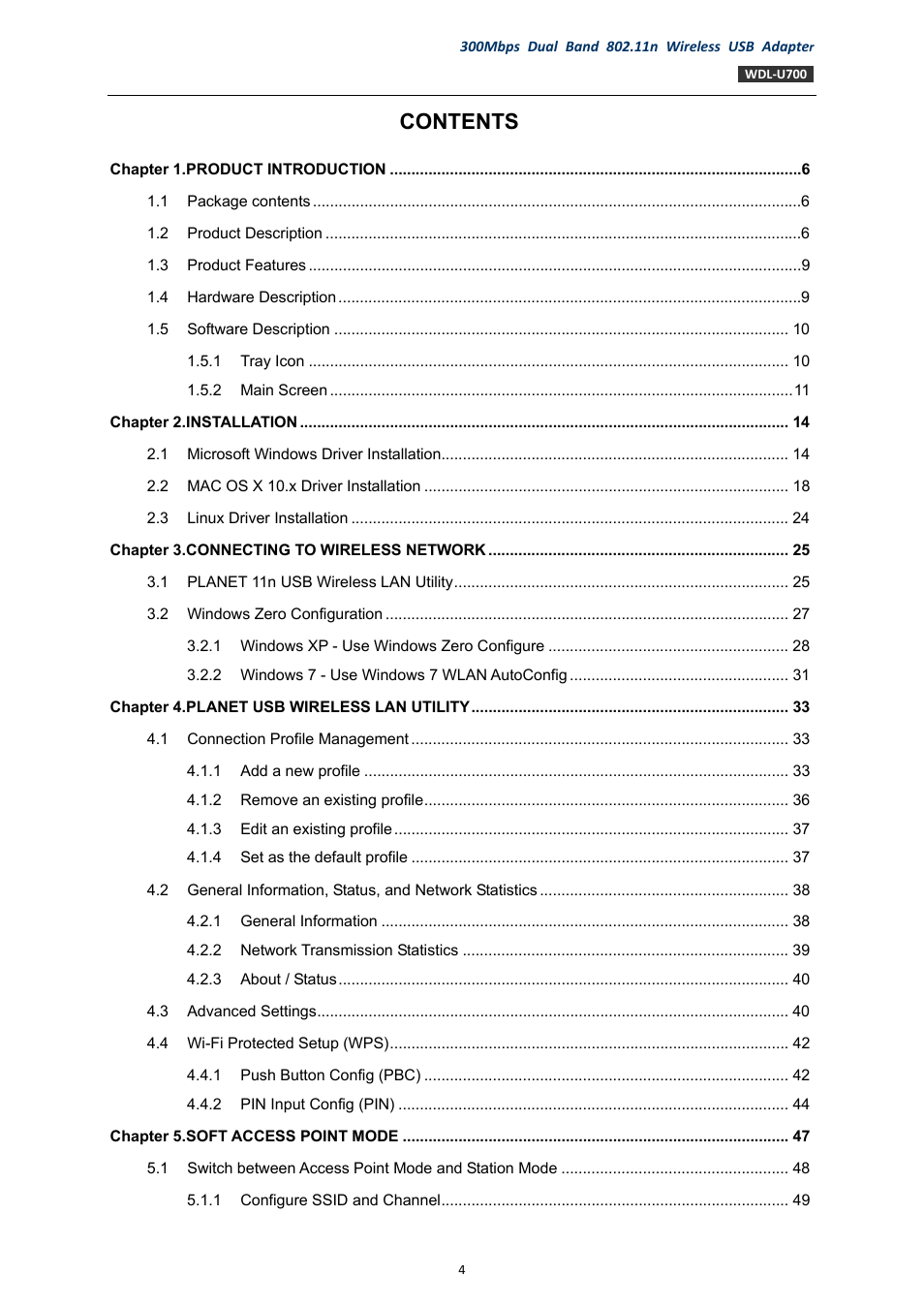 PLANET WDL-U700 User Manual | Page 4 / 67