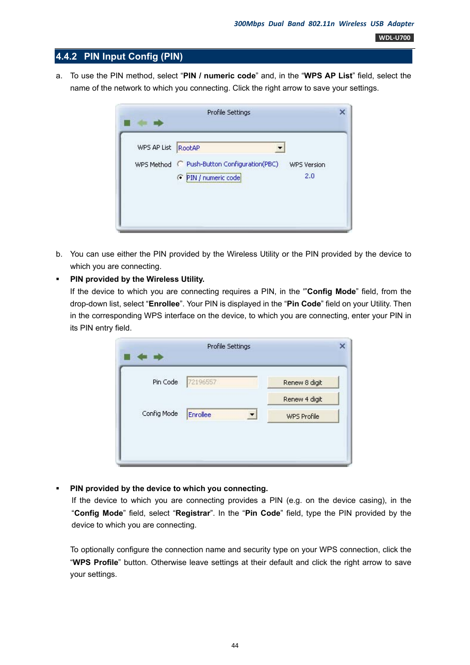 2 pin input config (pin), Pin input config (pin) | PLANET WDL-U700 User Manual | Page 44 / 67