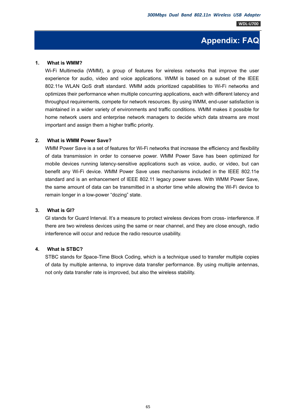 Appendix: faq | PLANET WDL-U700 User Manual | Page 65 / 67