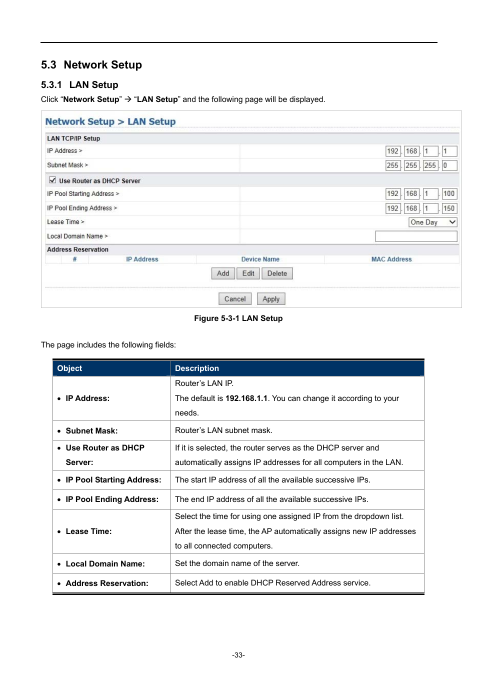 3 network setup, 1 lan setup, Network setup | Lan setup | PLANET WDRT-1200AC User Manual | Page 39 / 106