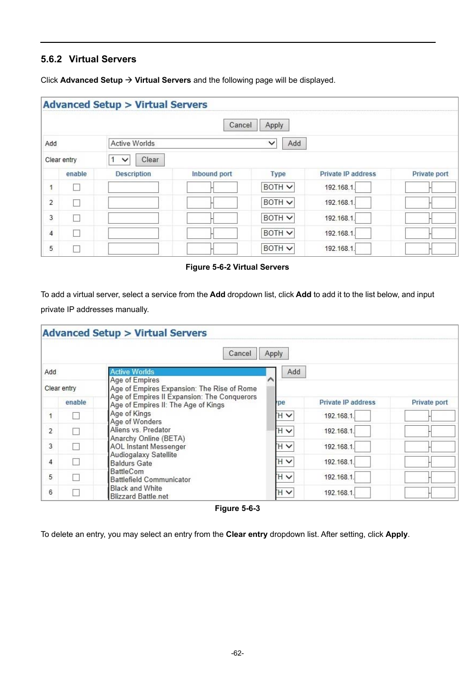 2 virtual servers, Virtual servers | PLANET WDRT-1200AC User Manual | Page 68 / 106