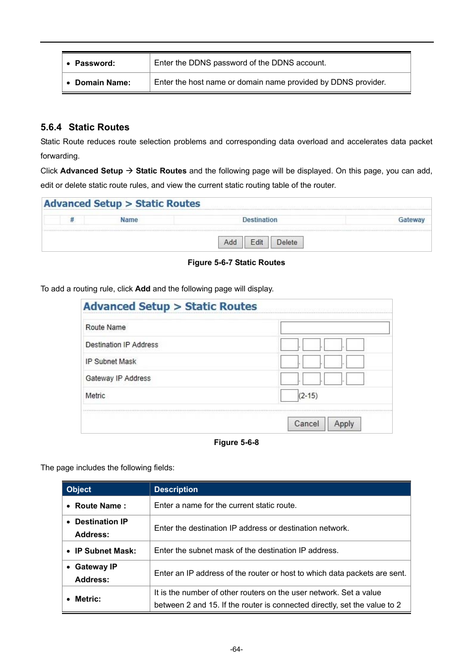 4 static routes, Static routes | PLANET WDRT-1200AC User Manual | Page 70 / 106