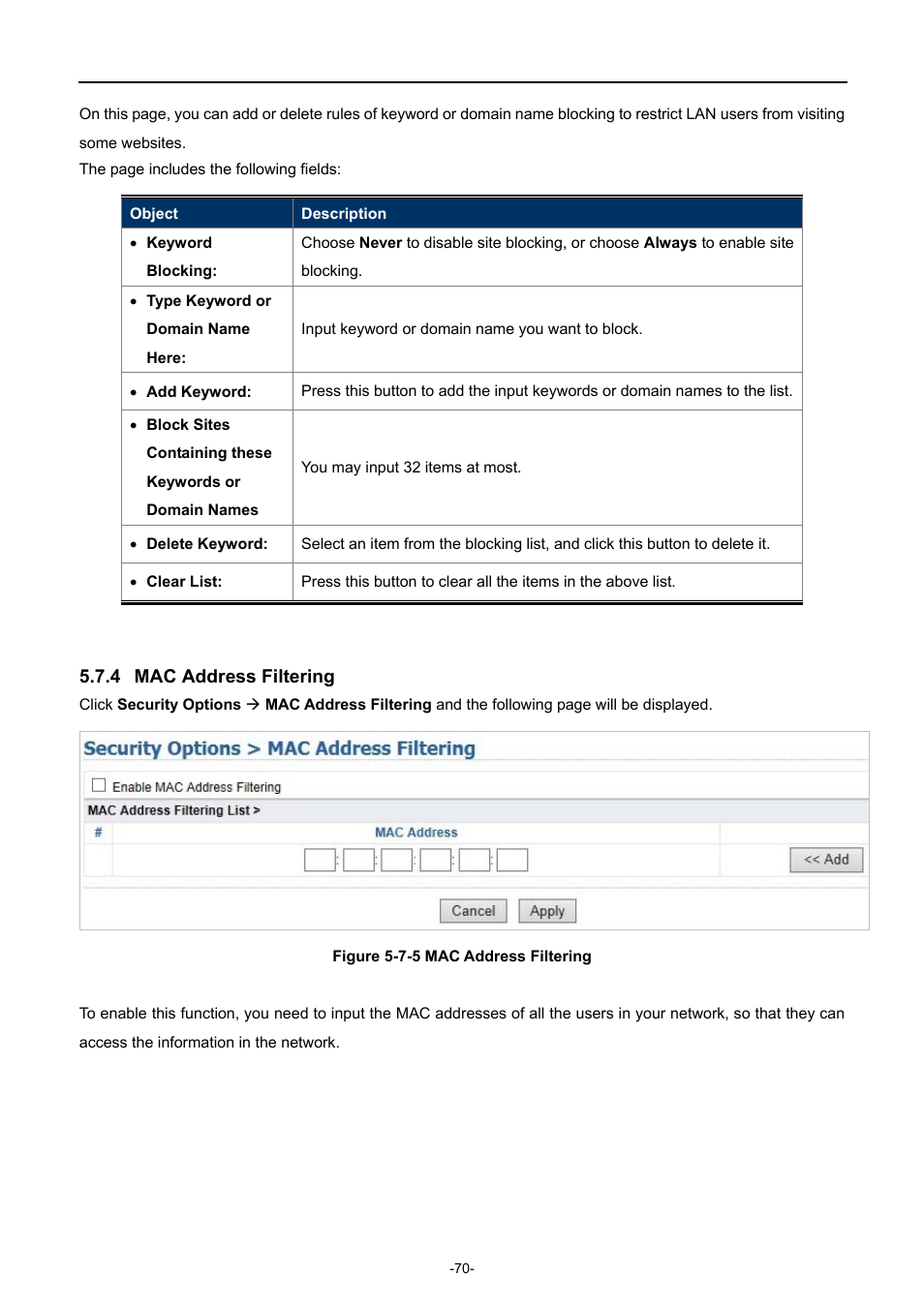 4 mac address filtering, Mac address filtering | PLANET WDRT-1200AC User Manual | Page 76 / 106