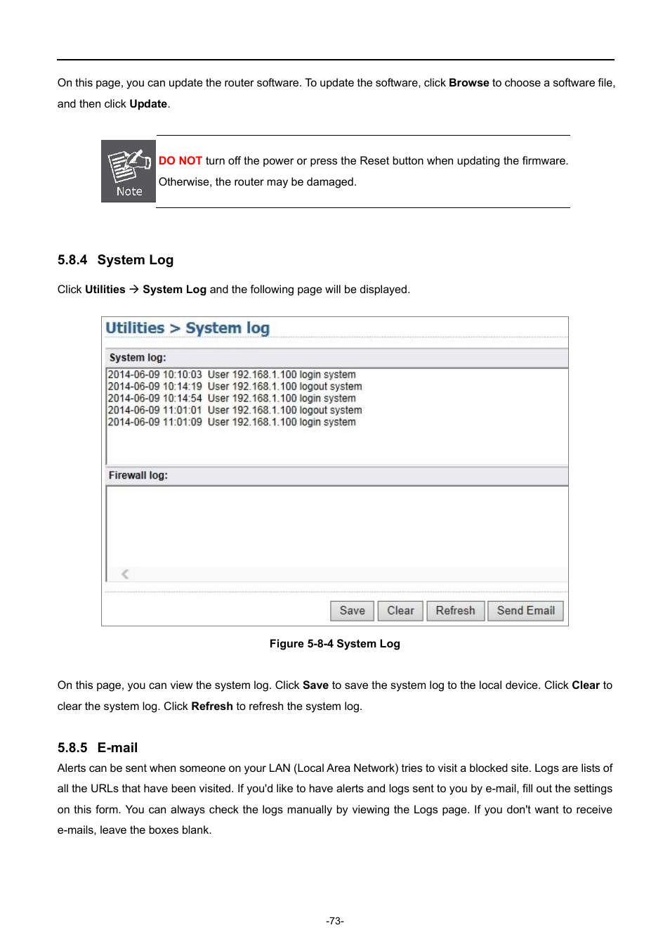 4 system log, 5 e-mail, System log | E-mail | PLANET WDRT-1200AC User Manual | Page 79 / 106