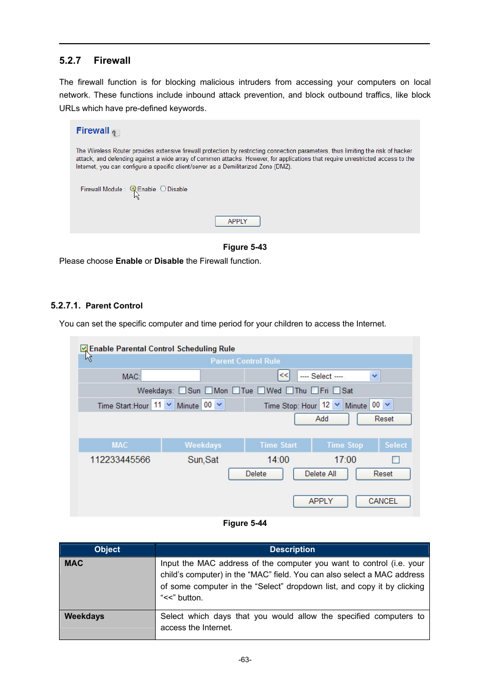 7 firewall, Parent control, Firewall | PLANET WDRT-730 User Manual | Page 70 / 105