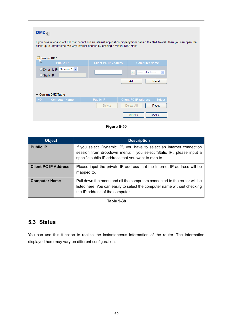 3 status, Status | PLANET WDRT-730 User Manual | Page 76 / 105