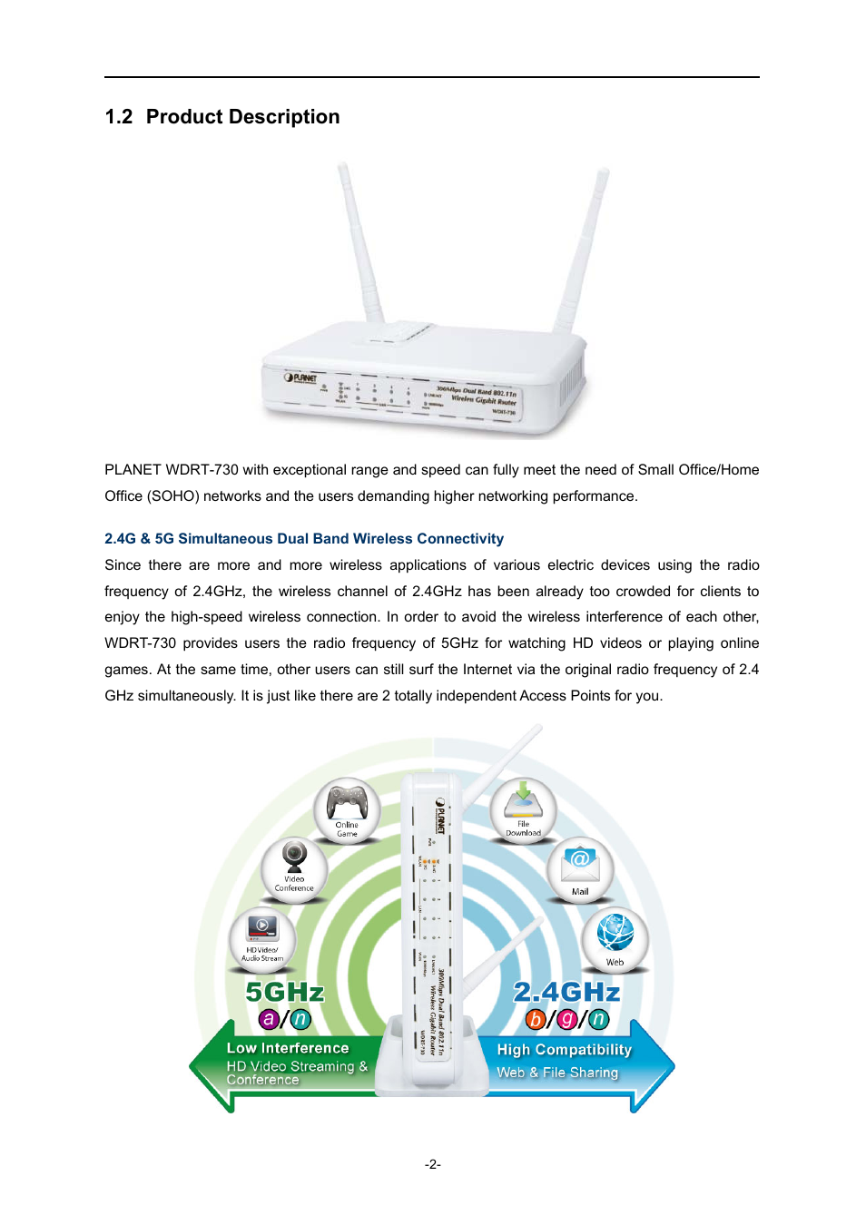 2 product description, Product description | PLANET WDRT-730 User Manual | Page 9 / 105