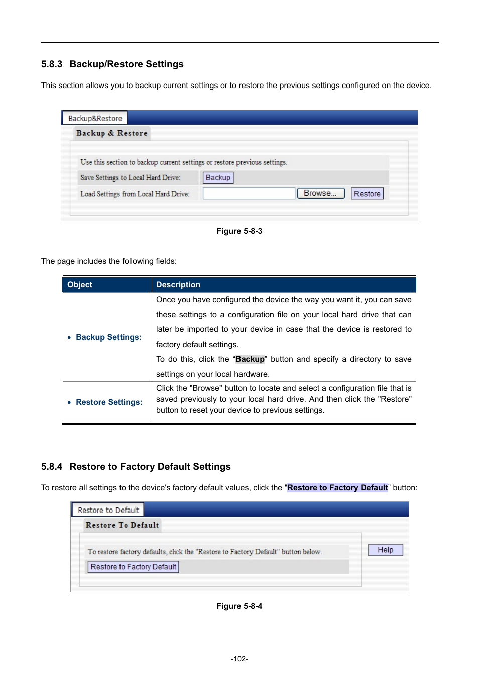 3 backup/restore settings, 4 restore to factory default settings, Backup/restore settings | Restore to factory default settings | PLANET WDRT-731U User Manual | Page 108 / 133