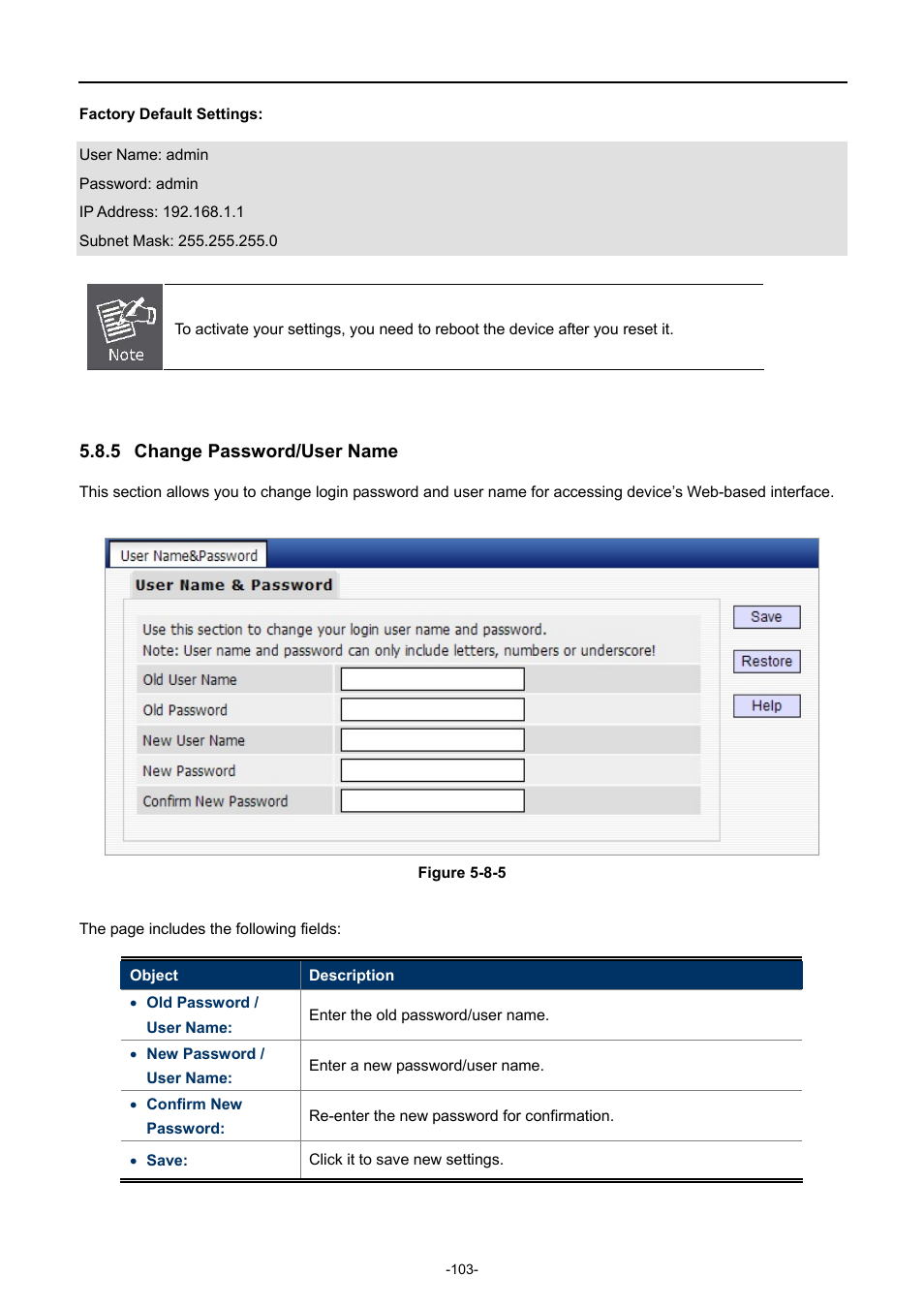5 change password/user name, Change password/user name | PLANET WDRT-731U User Manual | Page 109 / 133