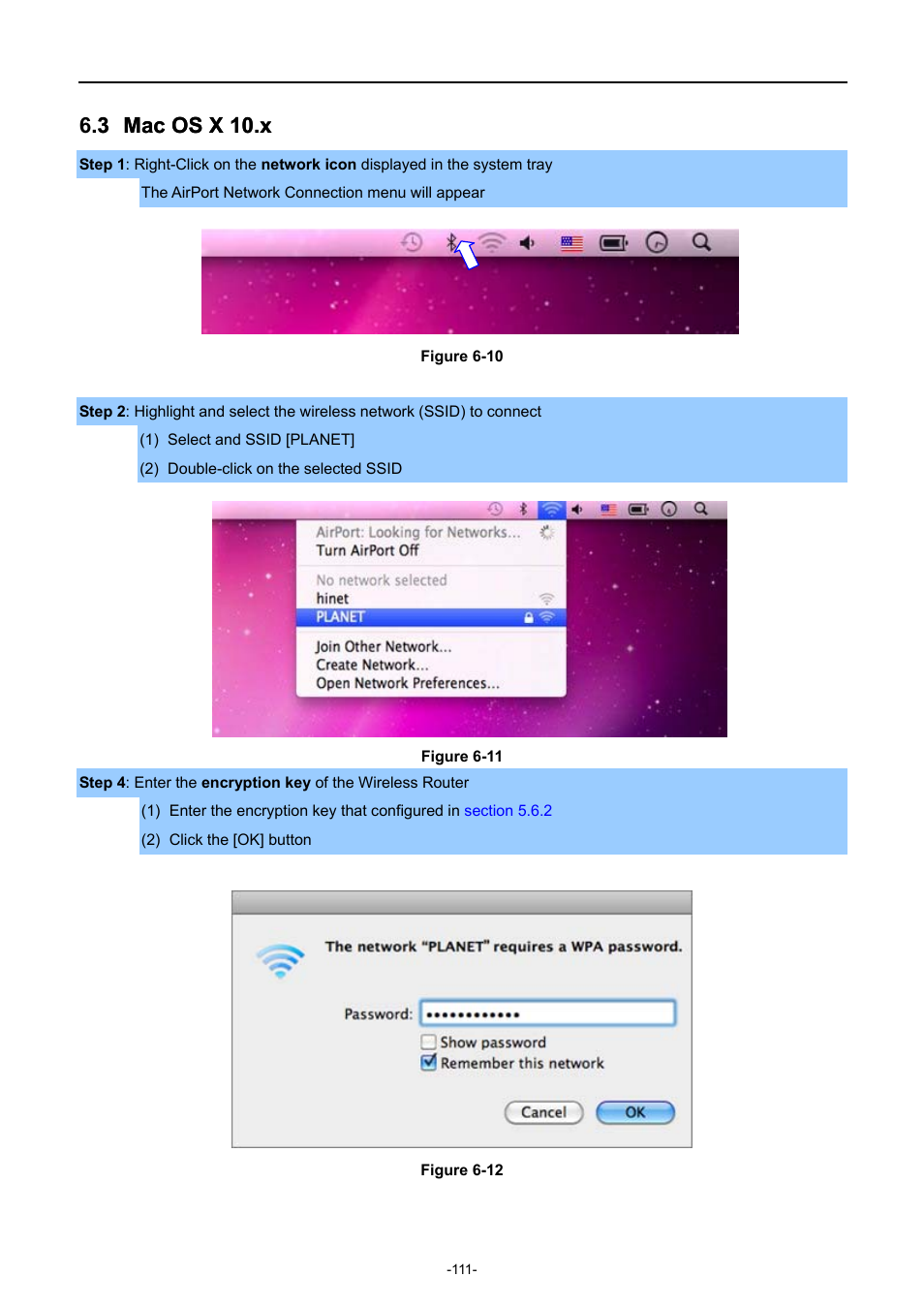 3 mac os x 10.x, Mac os x 10.x | PLANET WDRT-731U User Manual | Page 117 / 133