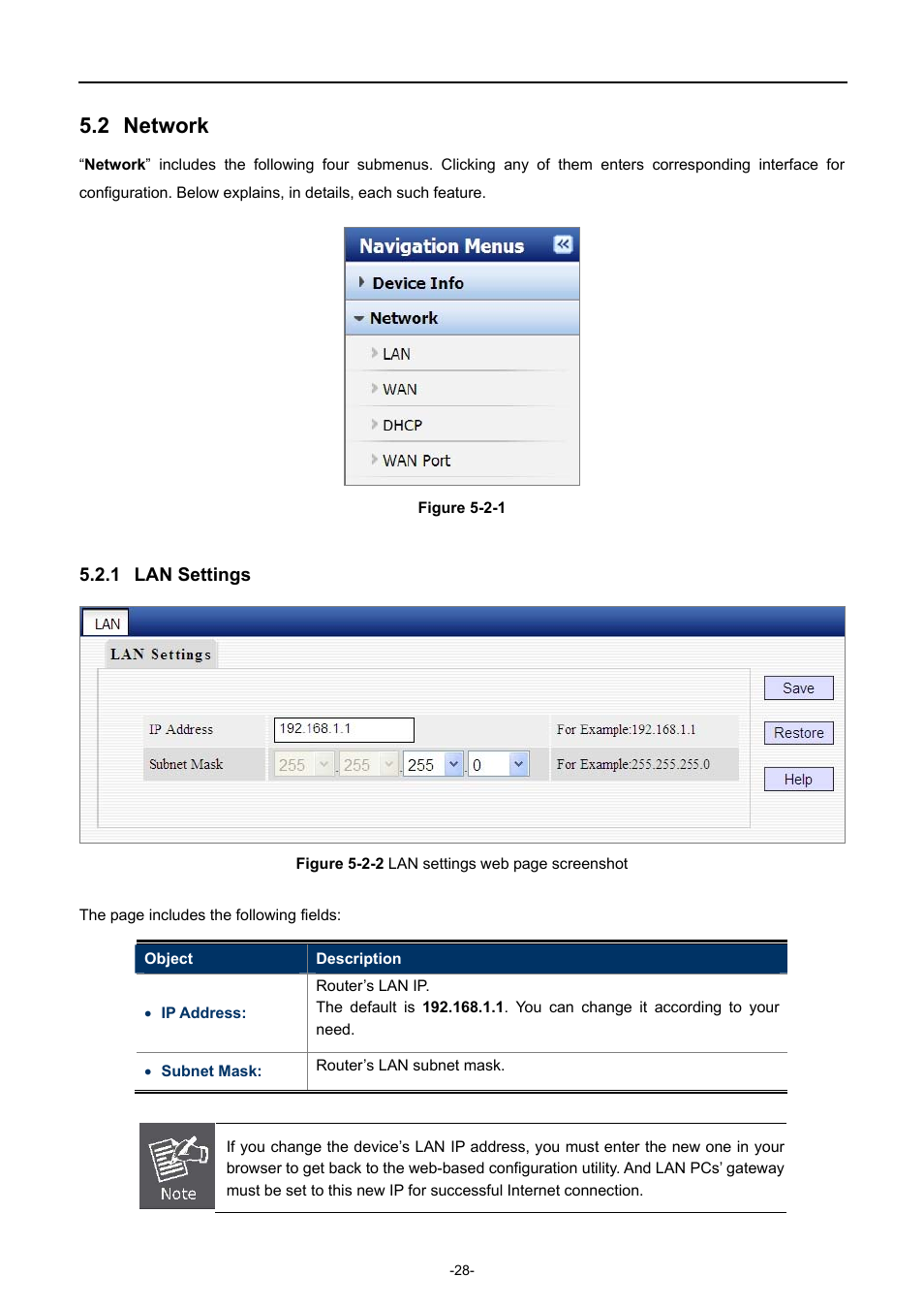 2 network, 1 lan settings, Network | Lan settings | PLANET WDRT-731U User Manual | Page 34 / 133