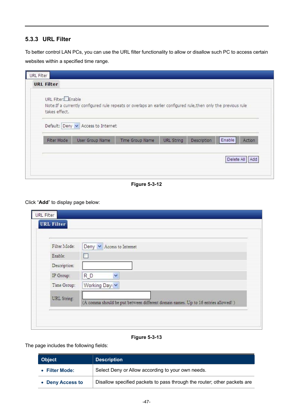 3 url filter, Url filter | PLANET WDRT-731U User Manual | Page 53 / 133