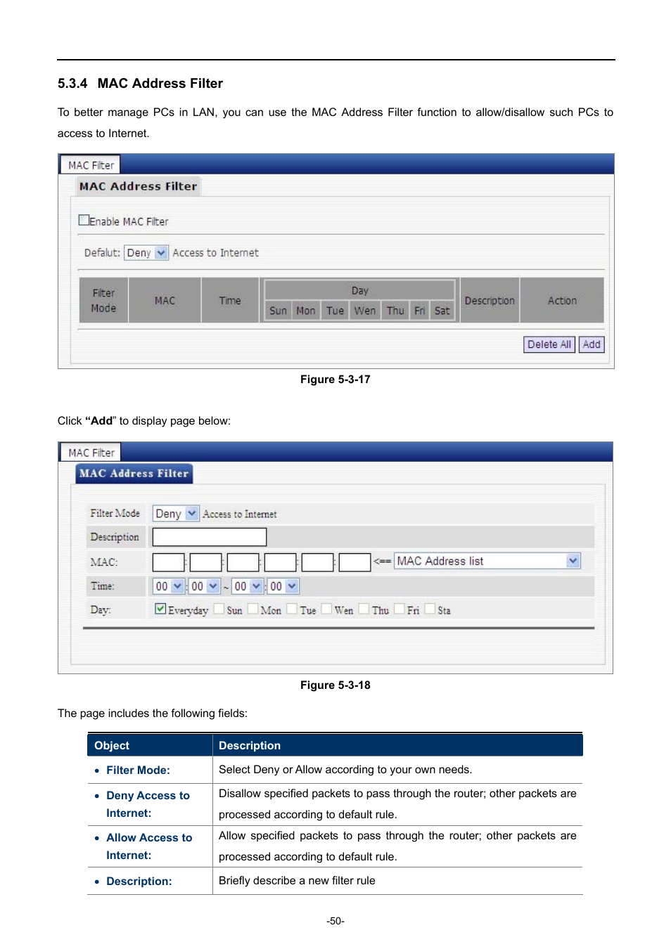 4 mac address filter, Mac address filter | PLANET WDRT-731U User Manual | Page 56 / 133