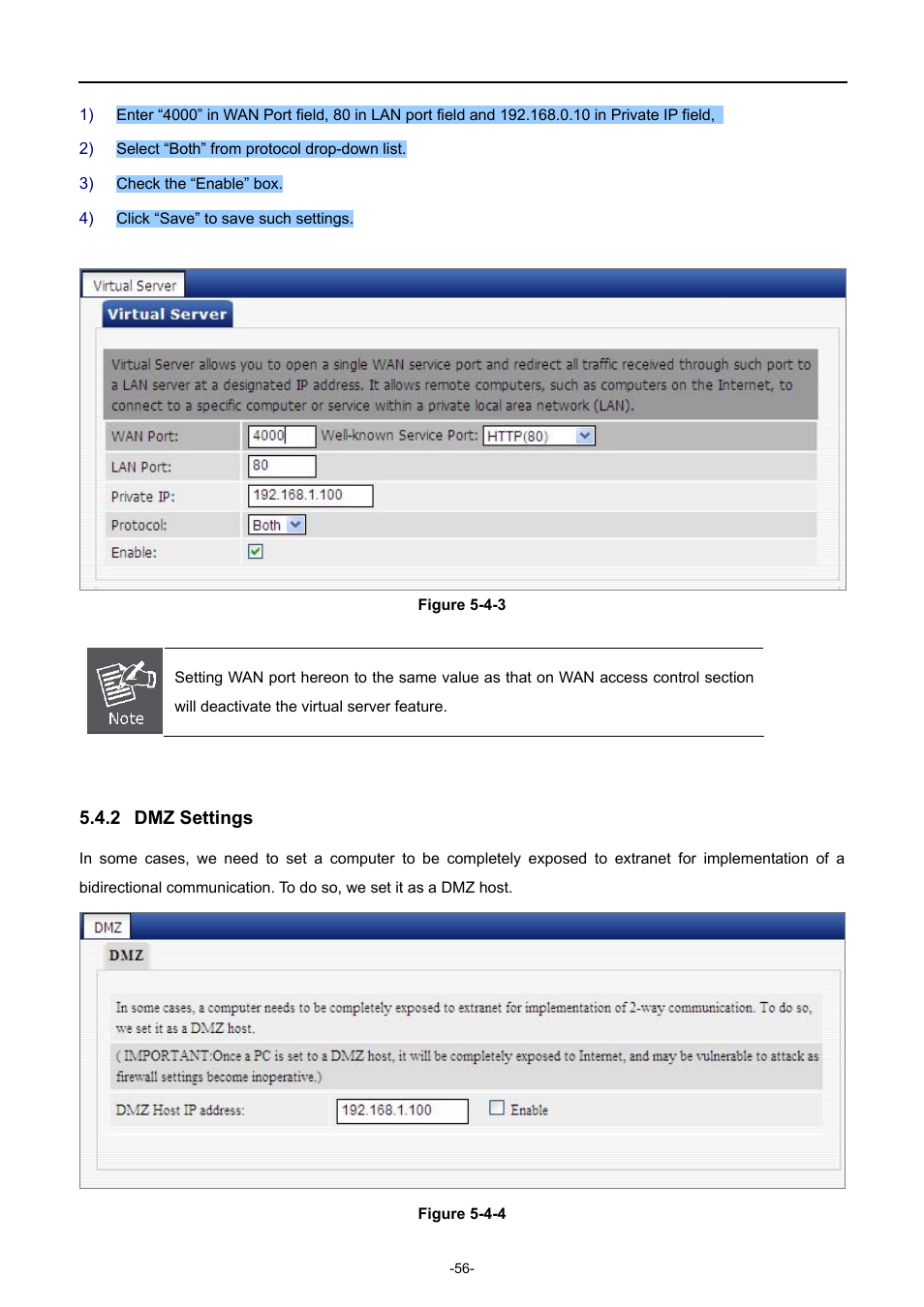 2 dmz settings, Dmz settings | PLANET WDRT-731U User Manual | Page 62 / 133