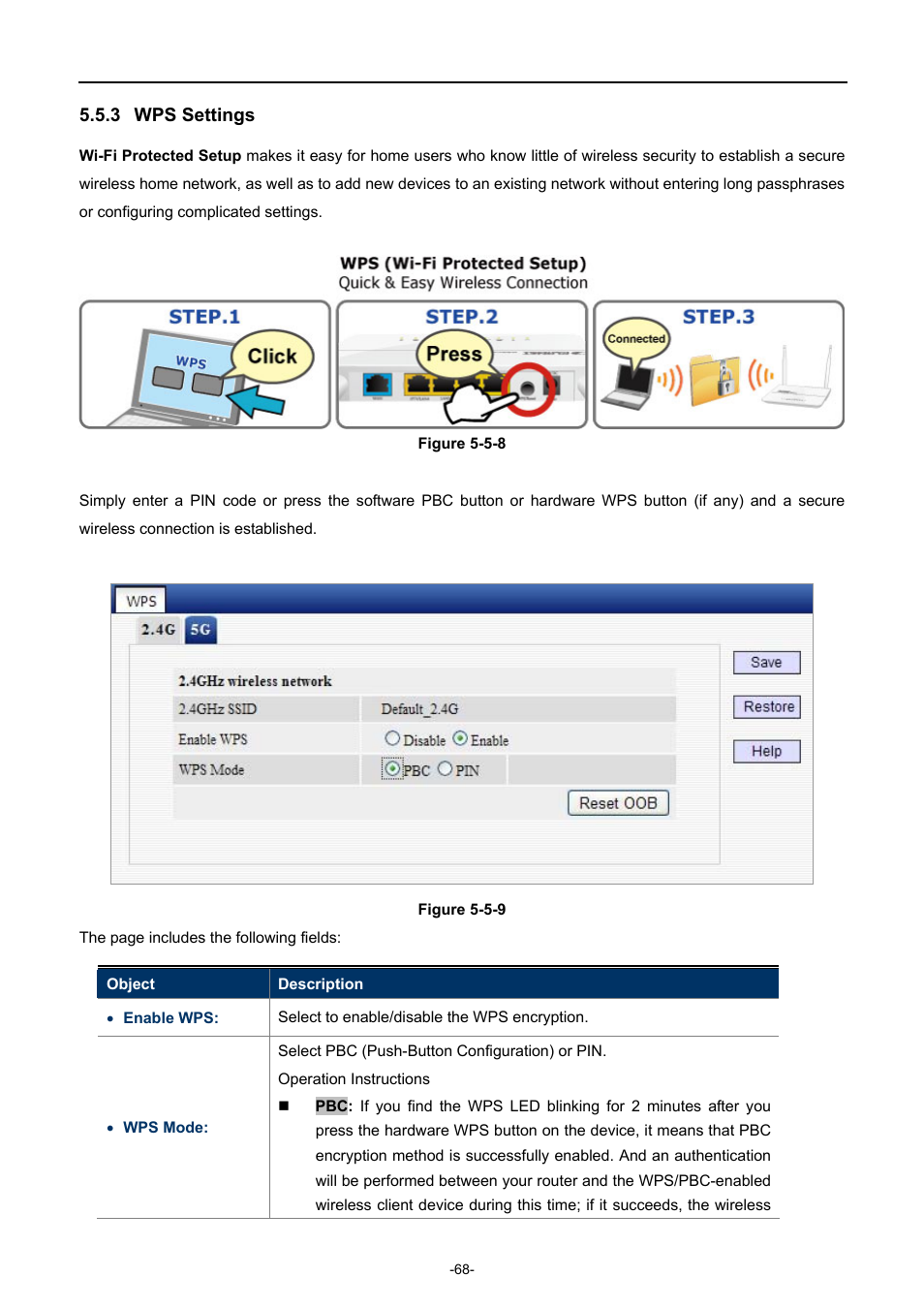 3 wps settings, Wps settings | PLANET WDRT-731U User Manual | Page 74 / 133