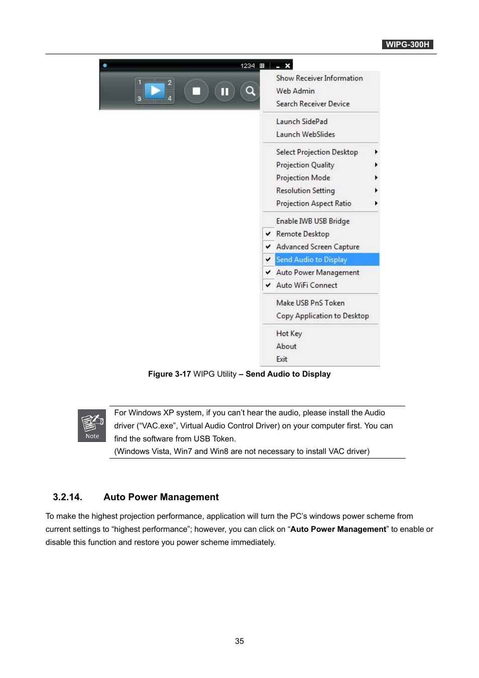 Auto power management | PLANET WIPG-300H User Manual | Page 35 / 77