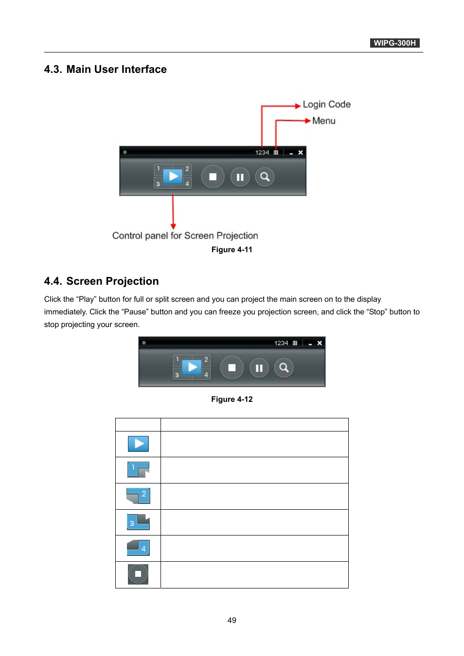 Main user interface, Screen projection | PLANET WIPG-300H User Manual | Page 49 / 77