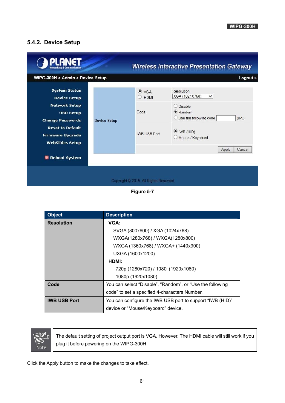 Device setup | PLANET WIPG-300H User Manual | Page 61 / 77