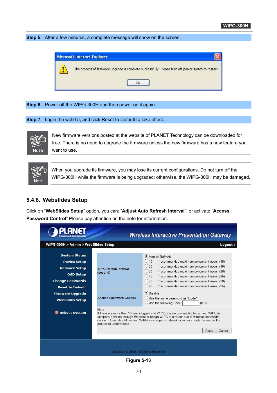 Webslides setup | PLANET WIPG-300H User Manual | Page 70 / 77