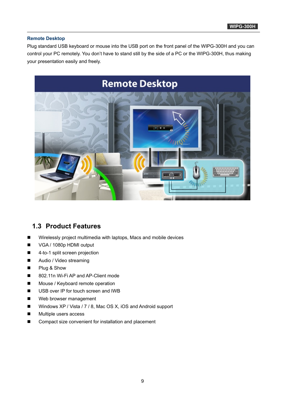 3 product features, Product features | PLANET WIPG-300H User Manual | Page 9 / 77