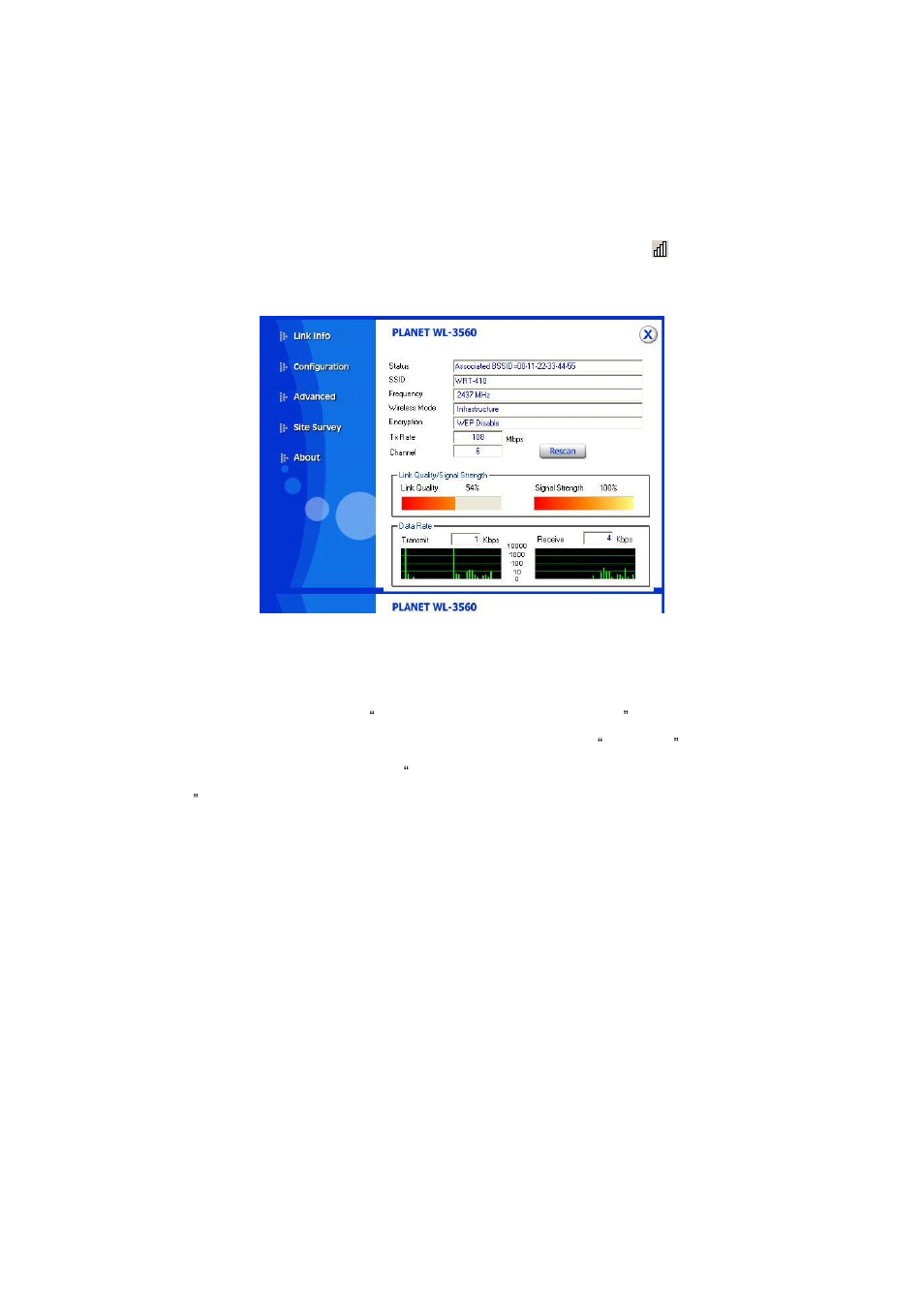 Chapter 3 configuration utility | PLANET WL-3560 User Manual | Page 14 / 23