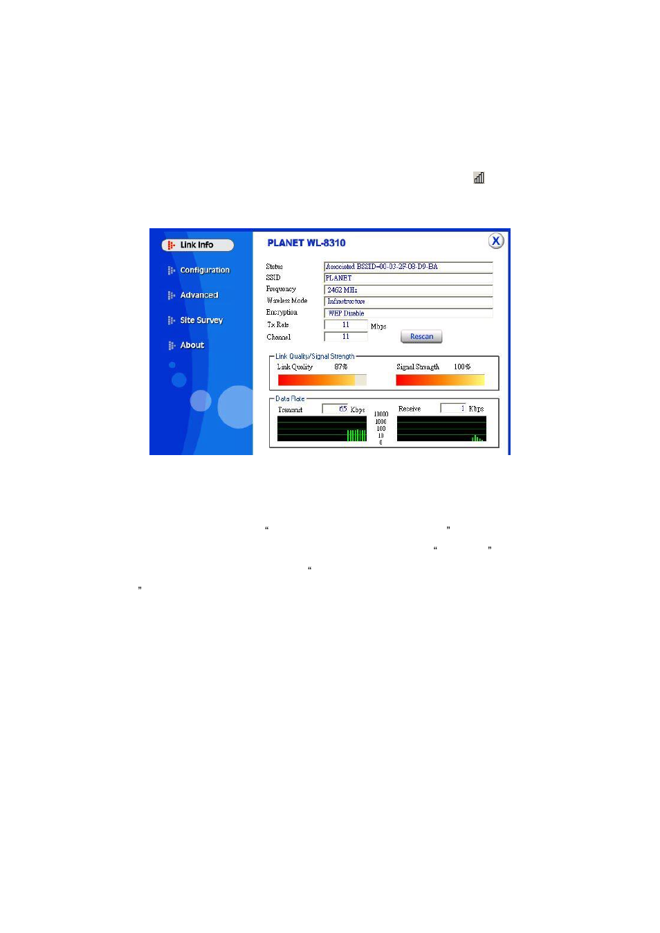 Chapter 3 configuration utility | PLANET WL-8310 User Manual | Page 15 / 24