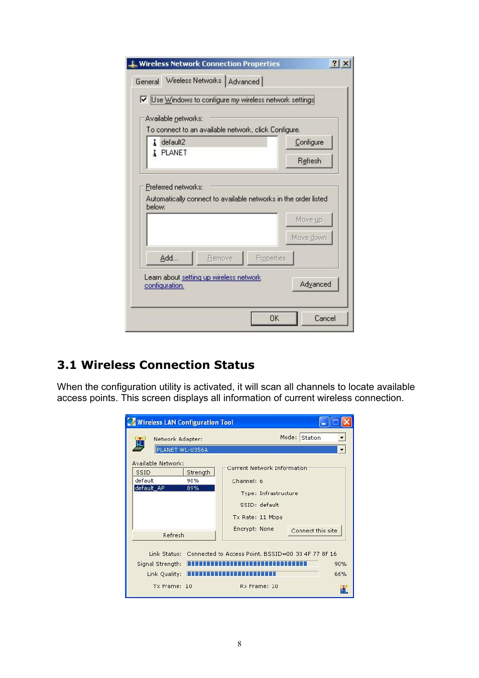 1 wireless connection status | PLANET WL-U356A User Manual | Page 12 / 34