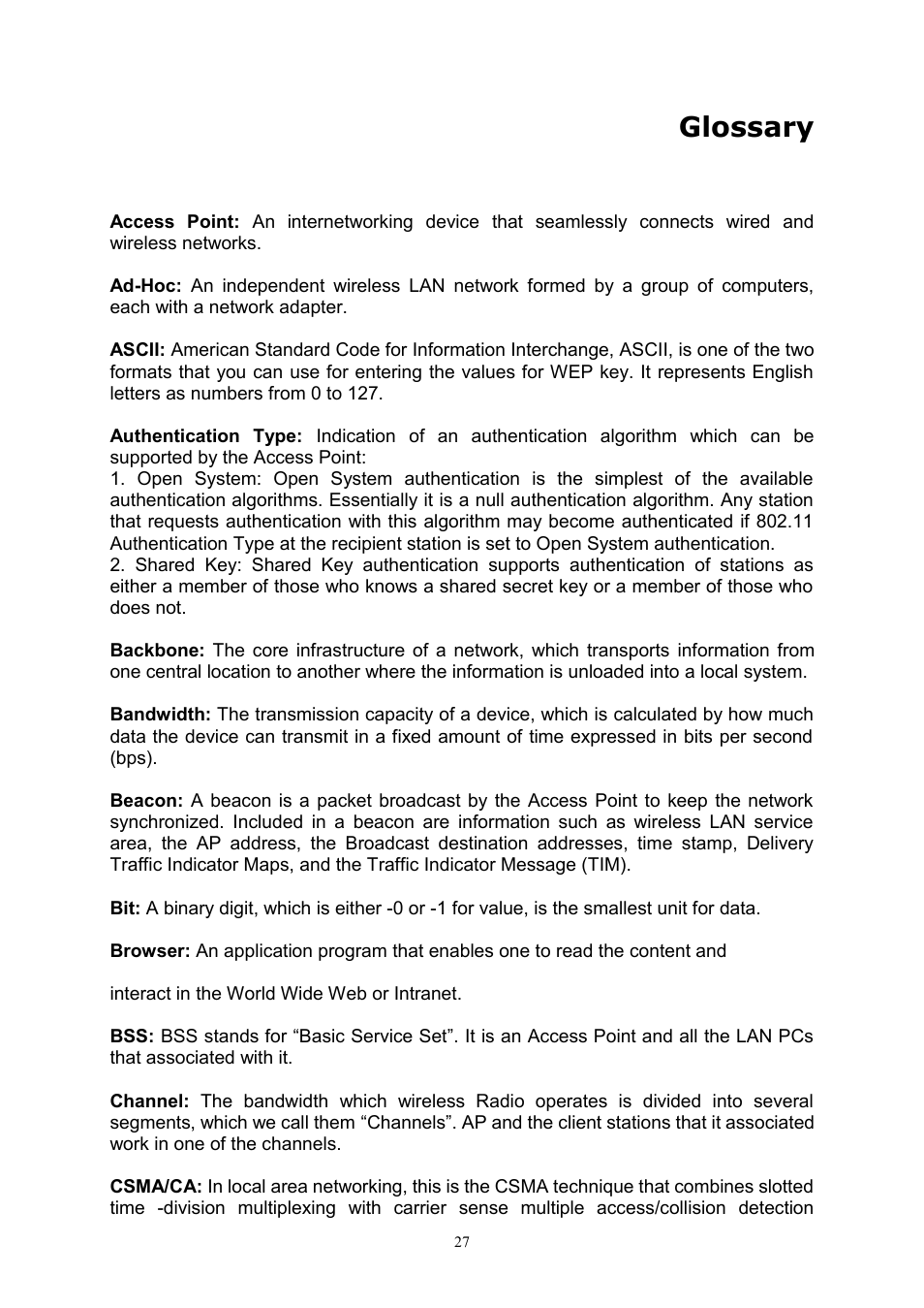 Glossary | PLANET WL-U356A User Manual | Page 31 / 34