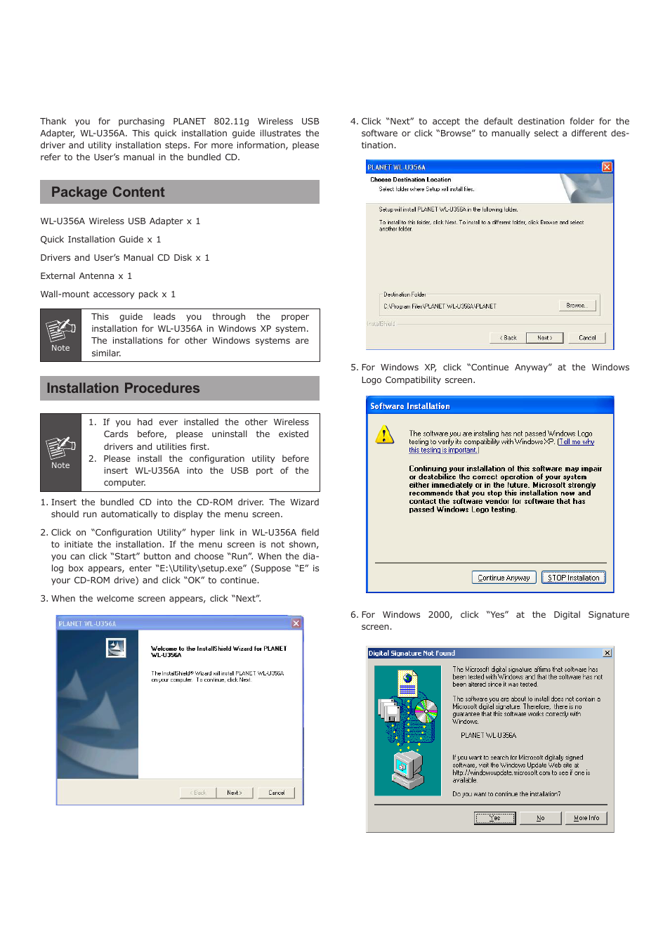 PLANET WL-U356A User Manual | 2 pages