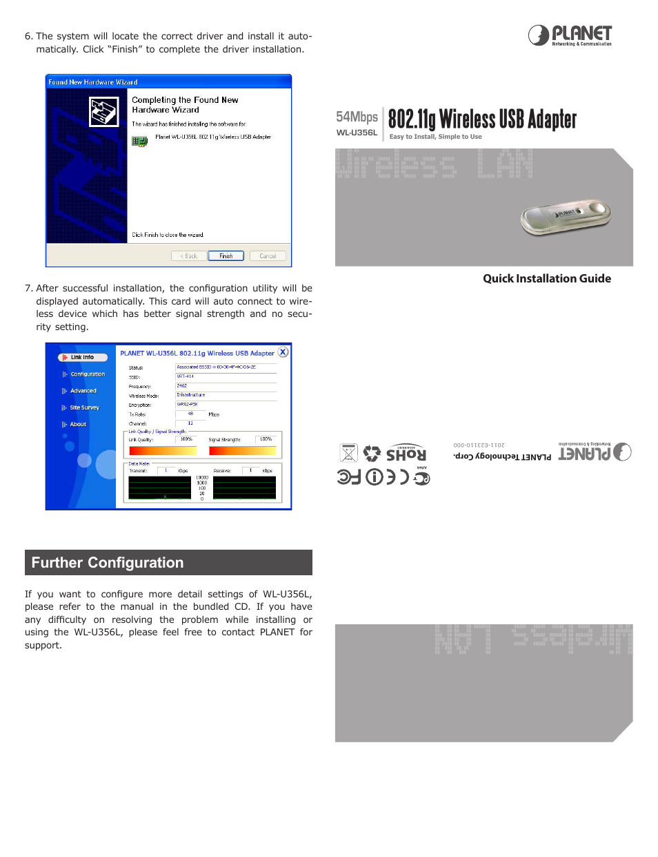 Wireless lan, 11g wireless usb adapter | PLANET WL-U356L User Manual | Page 2 / 2