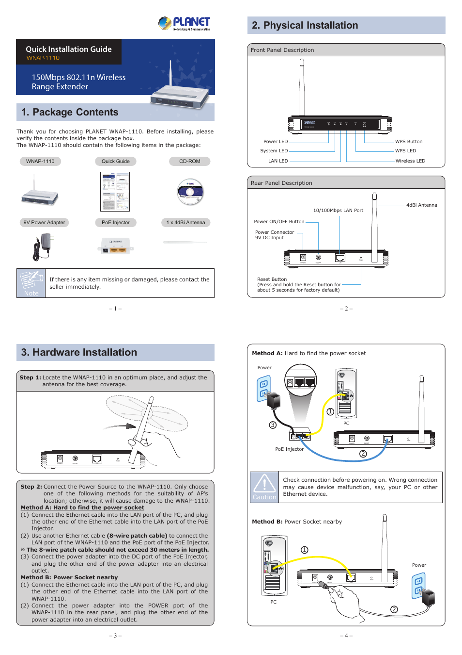 PLANET WNAP-1110 User Manual | 2 pages