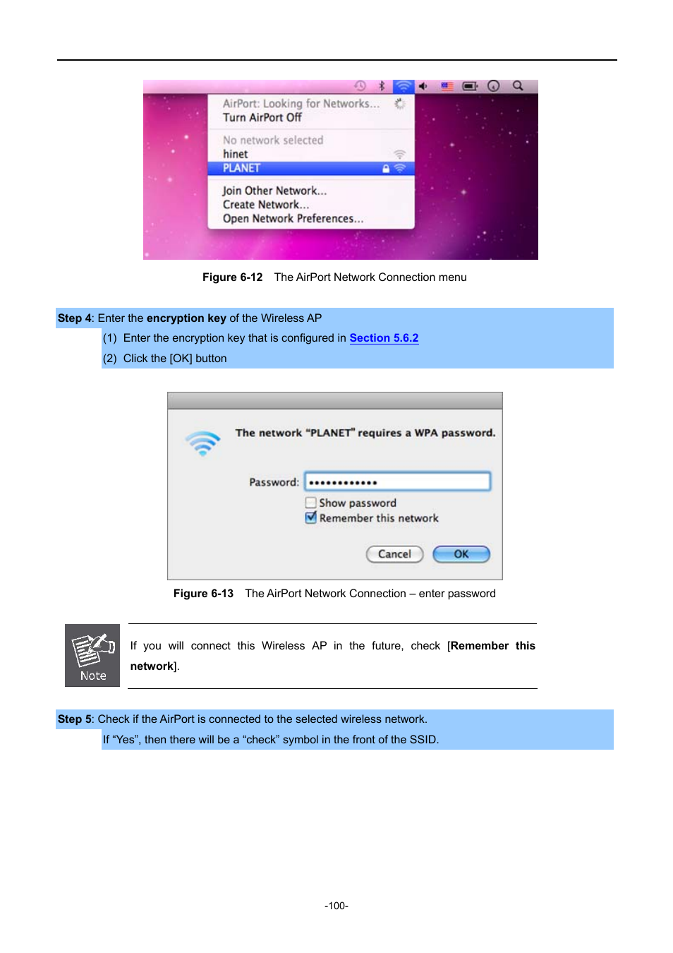 Igure, Etwork, Onnection menu | Onnection, Enter password | PLANET WNAP-1110 User Manual | Page 100 / 112