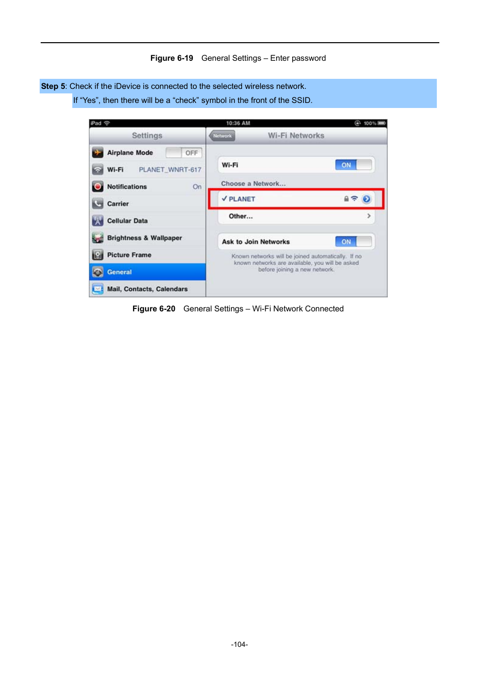 Igure, Eneral, Ettings | Nter password, Etwork, Onnected | PLANET WNAP-1110 User Manual | Page 104 / 112