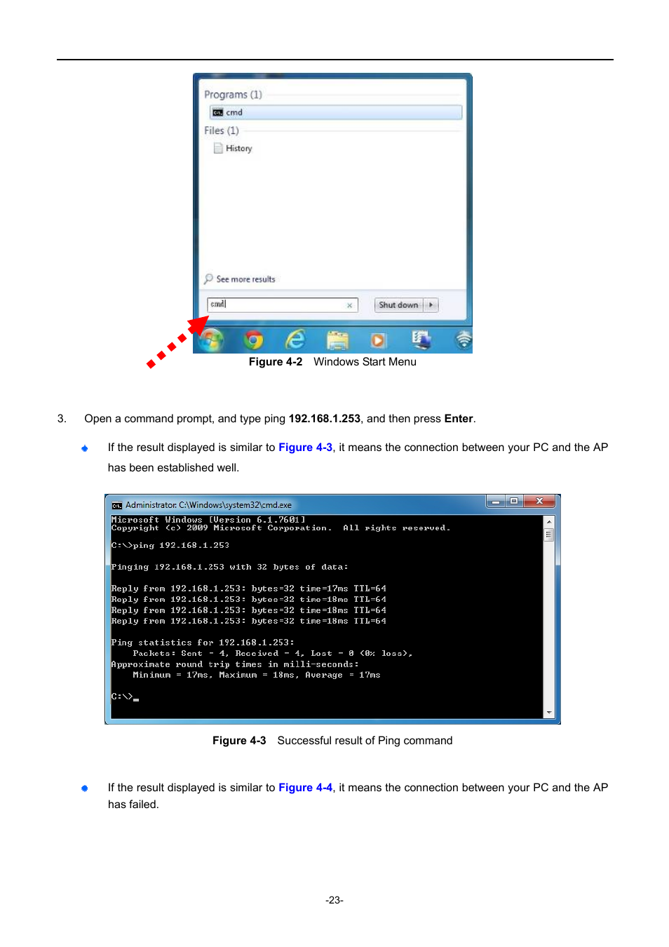 Igure, Indows, Tart | Uccessful result of, Ing command | PLANET WNAP-1110 User Manual | Page 23 / 112