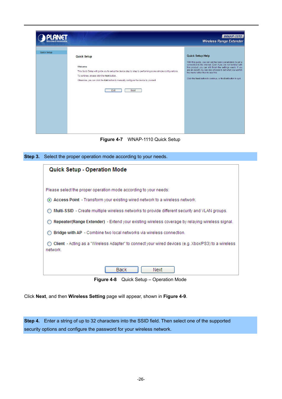 Igure, Wnap-1110, Uick | Etup, Peration | PLANET WNAP-1110 User Manual | Page 26 / 112