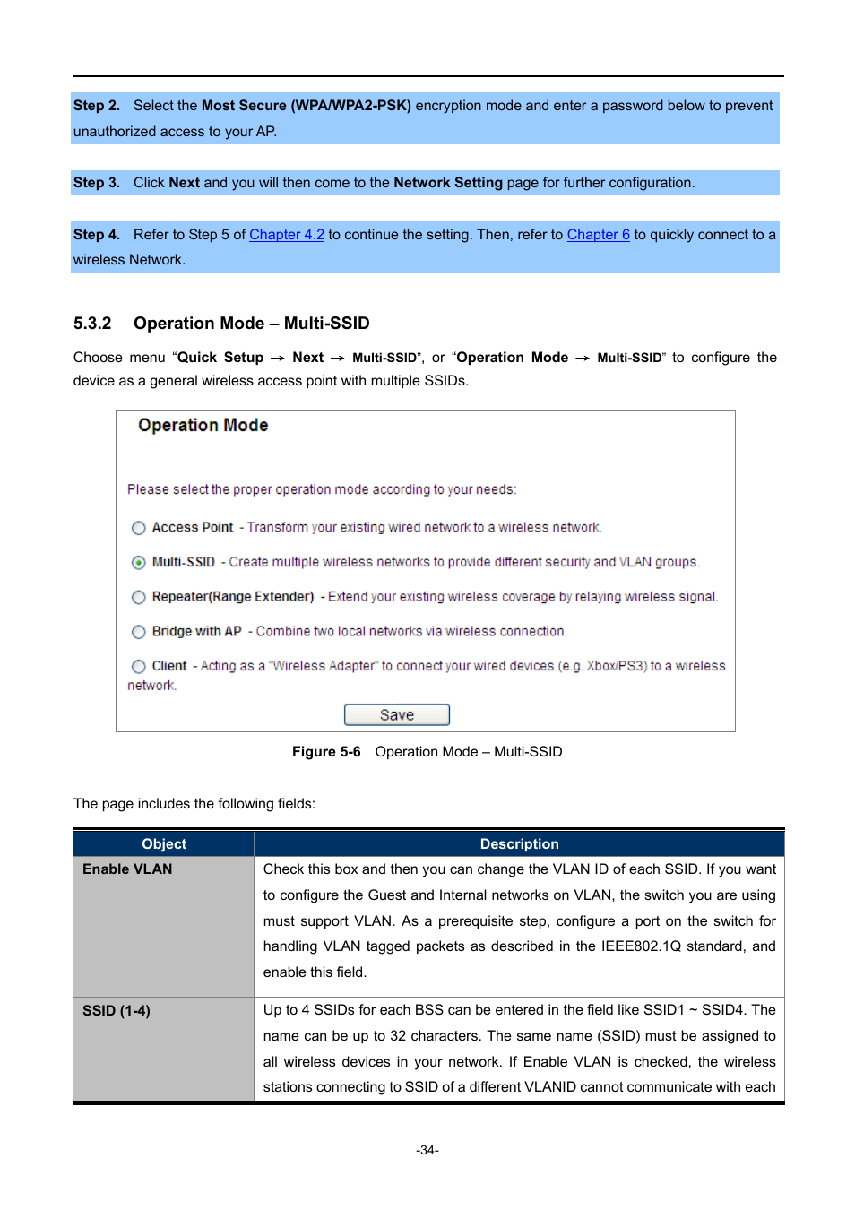 2 operation mode – multi-ssid, Operation mode – multi-ssid, Igure | Peration, Ulti, Ssid | PLANET WNAP-1110 User Manual | Page 34 / 112