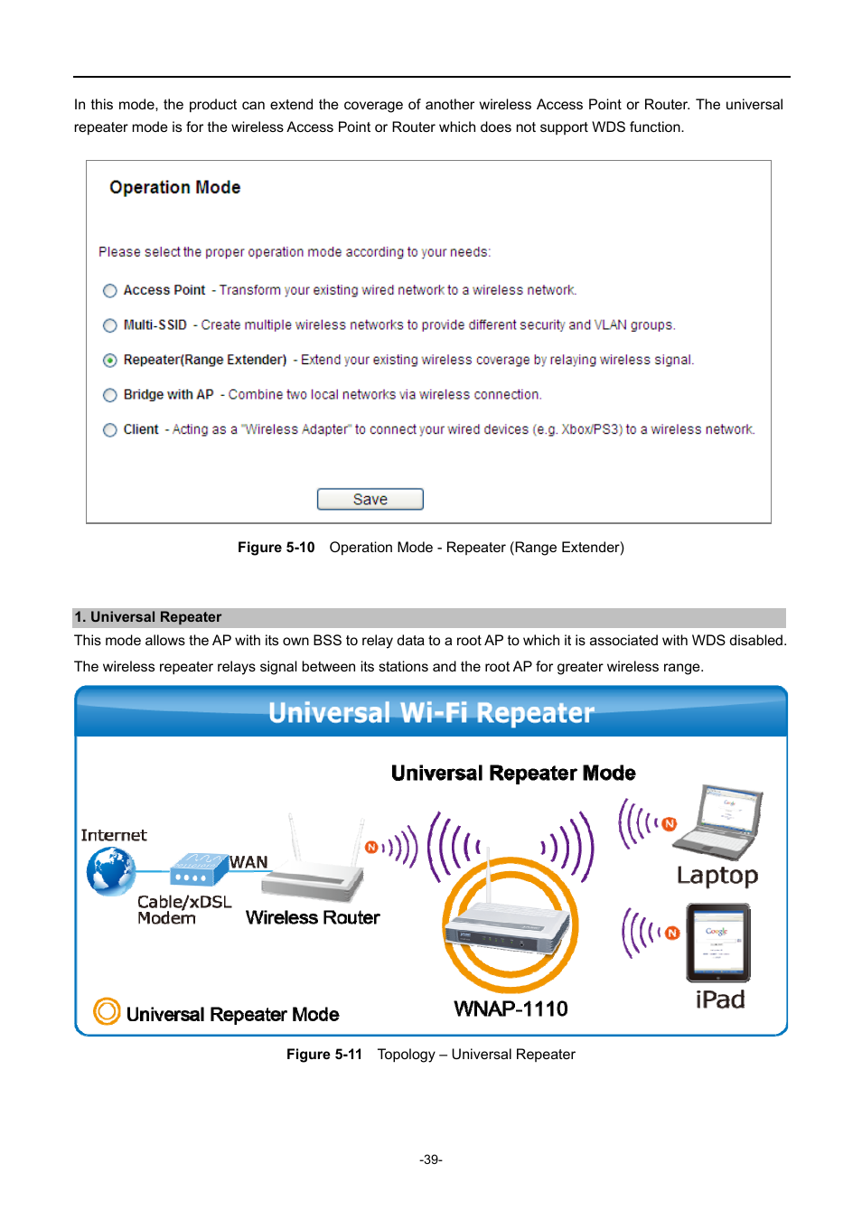 Igure, Peration, Epeater | Ange, Xtender, Opology, Niversal | PLANET WNAP-1110 User Manual | Page 39 / 112